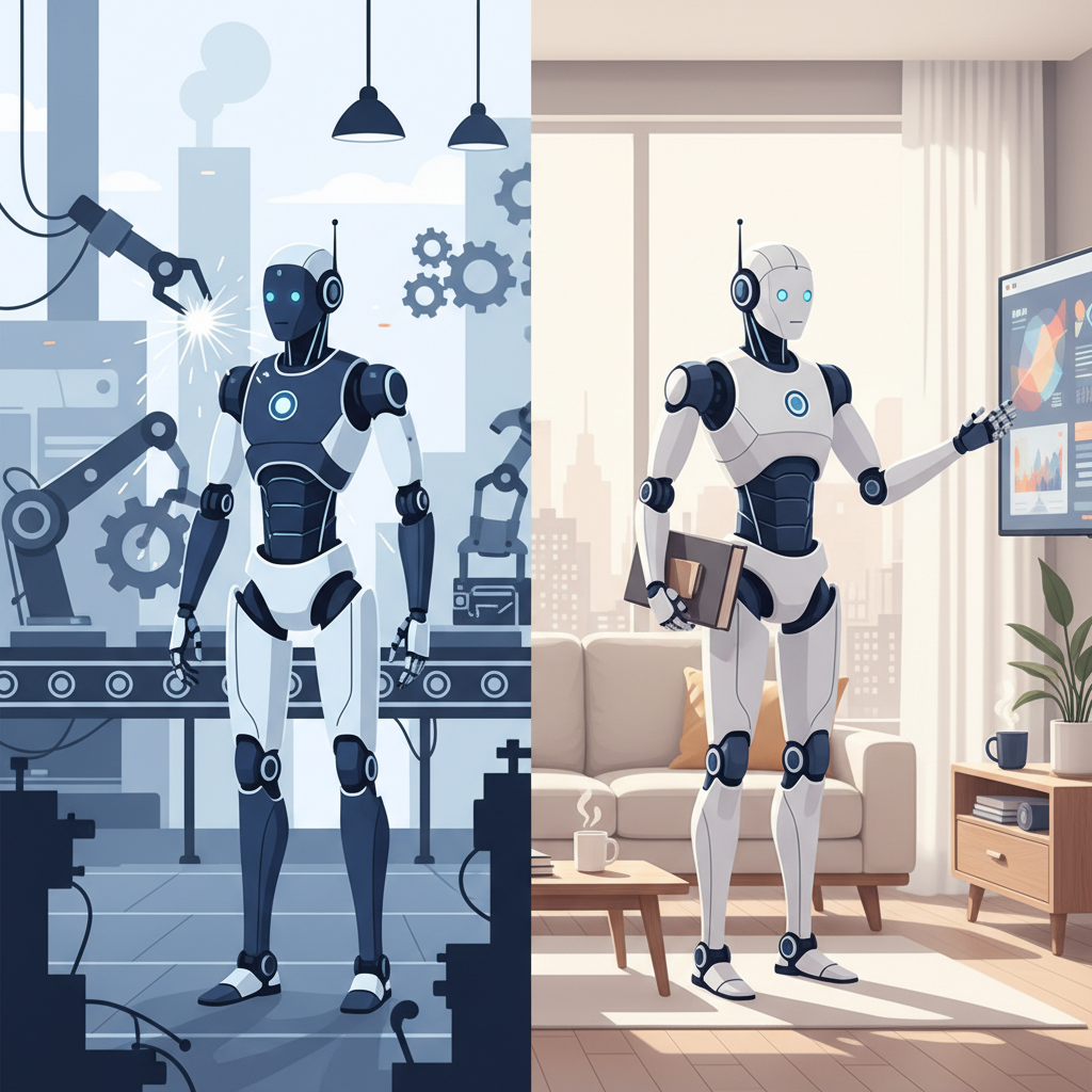 Figure AI Figure 02とFigure 03のイメージイラスト（産業用と家庭用）